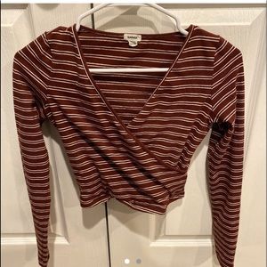 garage striped crossover long sleeve top